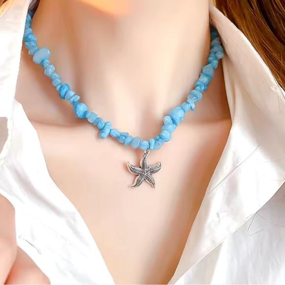 Bianca - Unisex Natural Stone Handmade Necklace With Starfish Pendant - Picture 10 of 10